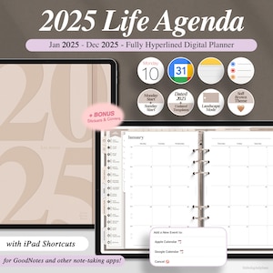 2025 Life Agenda Digital Planner - Dated GoodNotes Planner - Noteshelf Planner - Planner Stickers - Monthly Weekly Daily Digital Planner