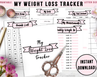PRINTABLE Pounds Weight Loss Tracker and Bullet Journal Goal Setting Food Journal Vision Board