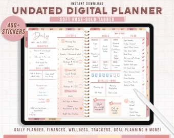 Soft Rose Gold Undated Digital Planner- Ipad Planner, Planner, GoodNotes, daily weekly monthly, Digital Journal, Yearly Planner, Pink, Tabs