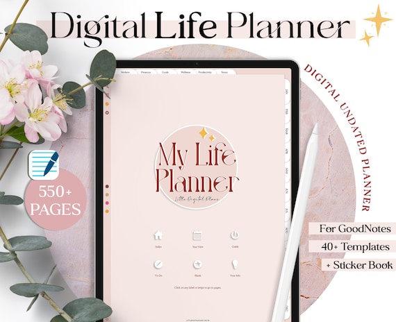 Undated Digital Life Planner: GoodNotes Compatible, Productivity & Wellness (PDF)