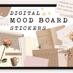 Set di adesivi digitali per moodboard, pacchetto di adesivi GoodNotes, adesivi per pianificatore digitale, adesivi per notabilità, adesivi digitali Bujo Journaling