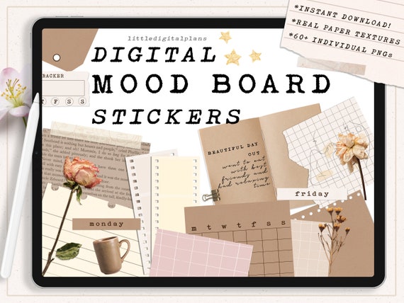 Digital Mood Board Stickers: Paper Texture Bujo Planner (GoodNotes)
