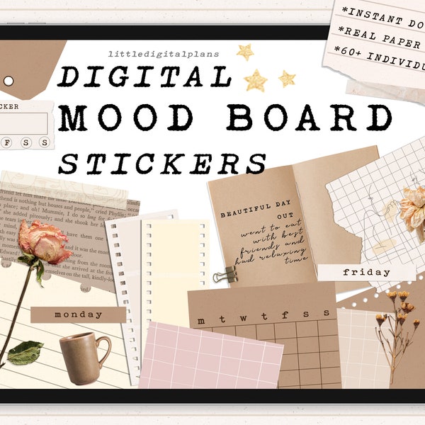 Digital Mood Board Sticker Set, GoodNotes Sticker Pack, Digital Planner Stickers Notability Stickers, Digital Stickers Bujo Journaling