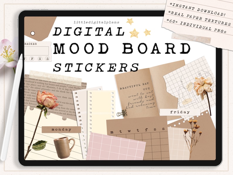 Digital Mood Board Stickers: Paper Texture Bujo Planner (GoodNotes) image 1