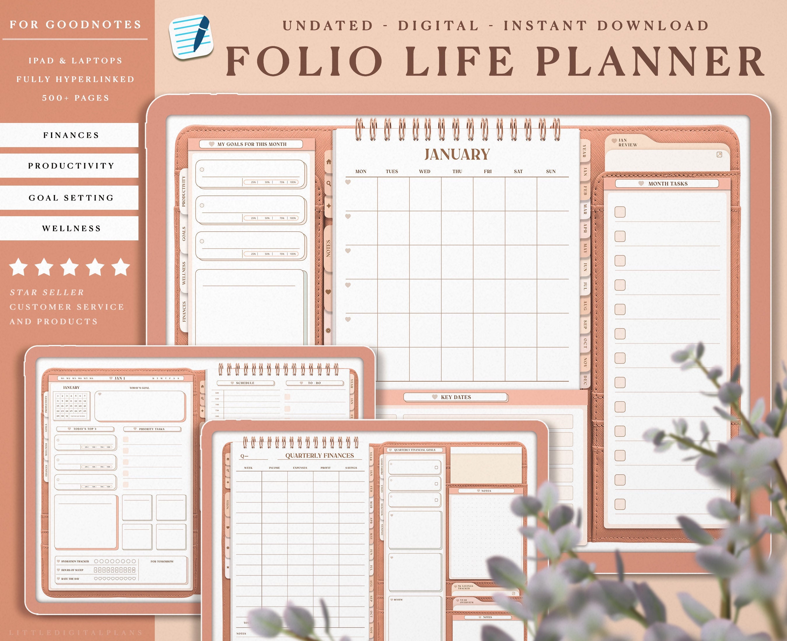 Folio Digital Life Planner: GoodNotes Finance, Wellness, Productivity (PDF)