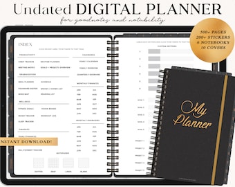 Digital Planner: Undated, Black & Gold, GoodNotes Template (Digital Download)