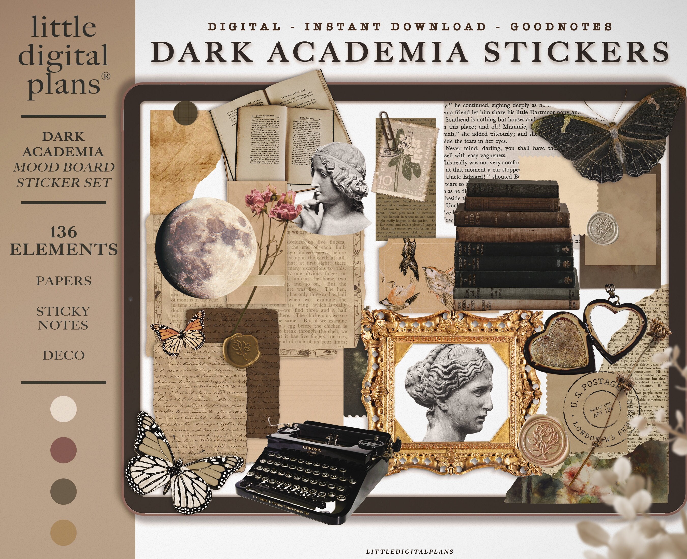 Dark Academia Stickers for Journals and Planners, Aesthetic Notion