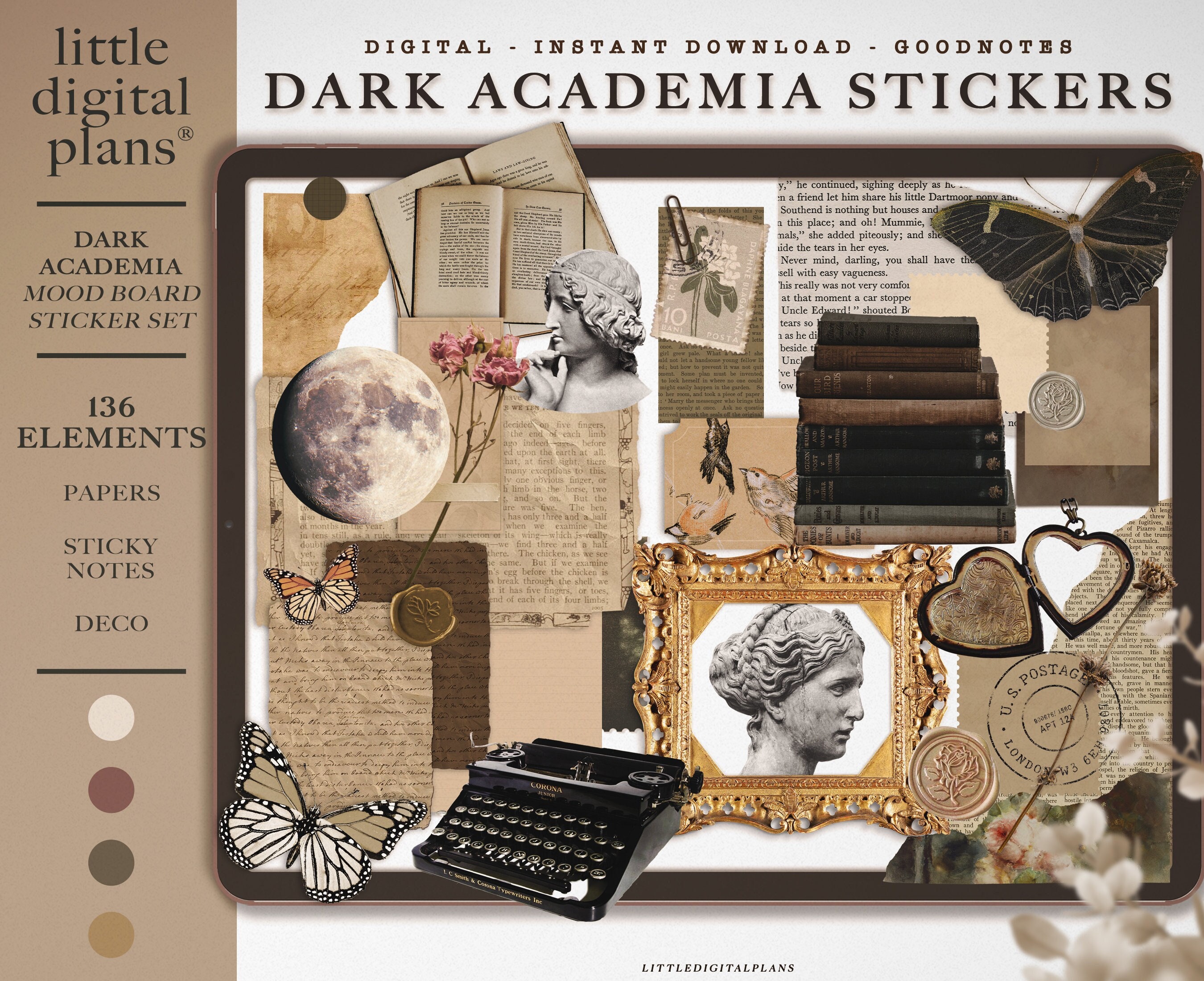 Sticker Sheet Dark Academia Journal Stickers, Calendar, Planner