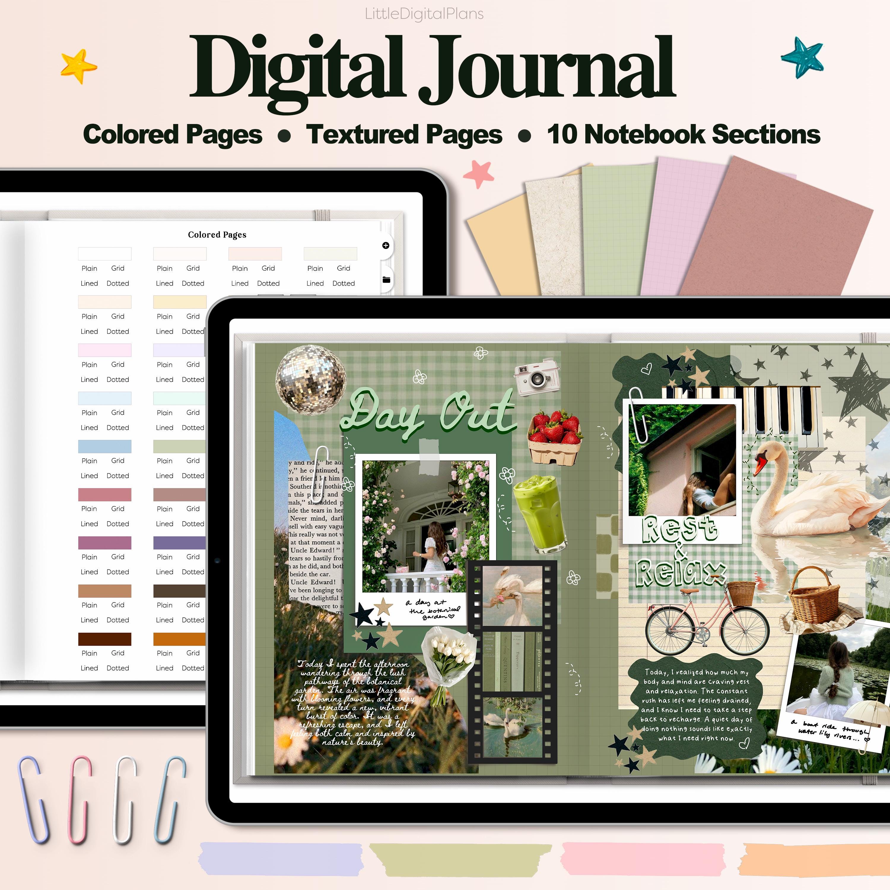 Digital Journal, Digital Bullet Journal, Aesthetic Bujo Journal, Digital 10 Section Notebook, Realistic Journal, Digital Stickers, Scrapbook