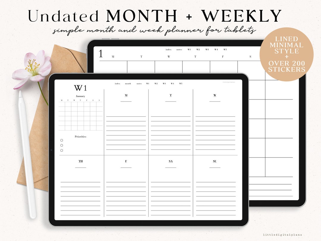 Undated Lined Monthly and Weekly Minimalist Digital Planner - Etsy
