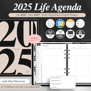 2025 Life Agenda Digital Planner - Dated GoodNotes Planner -Minimalistic Planner -Planner Stickers - Monthly Weekly Daily Digital Planner
