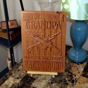 Military Grandpa Veteran Wood Carved Sign, Plaque, US Military Gift, Grandfather Veteran