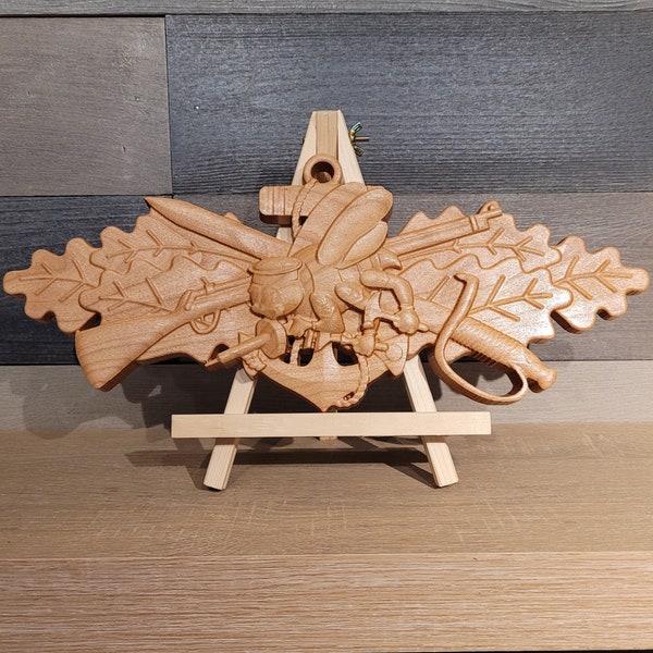 Navy Seabee Wood Carving, Specialist Insignia for Combat Warfare, 3D Engraved Wooden Military Plaque, Retirement Gift for SCW