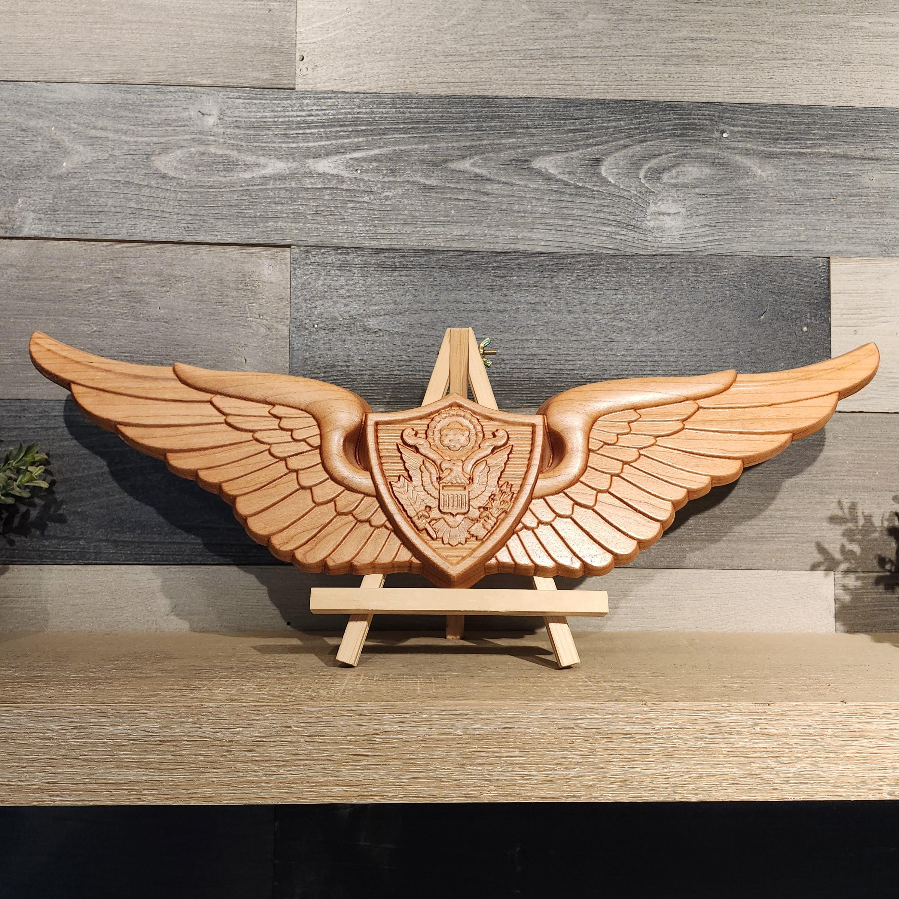 Wood Carved U.S. Army Aircrewman Wings, CNC Military Aviation