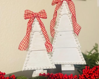Set of 2 wood Christmas trees, tabletop, mantle, French country, farmhouse, rustic