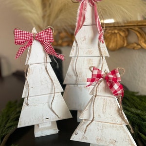 Set of 3 wood Christmas trees, tabletop, mantle, French country, farmhouse, rustic