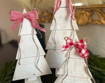 Set of 3 wood Christmas trees, tabletop, mantle, French country, farmhouse, rustic