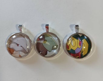Homemade video game character necklace set w/ three interchangeable glass pendants