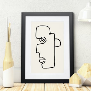 Mid-Century Face Line Drawing Modern, Digital Download