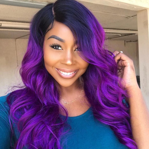 Drag Queen Wig Purple Wig Lace Front Wig Etsy