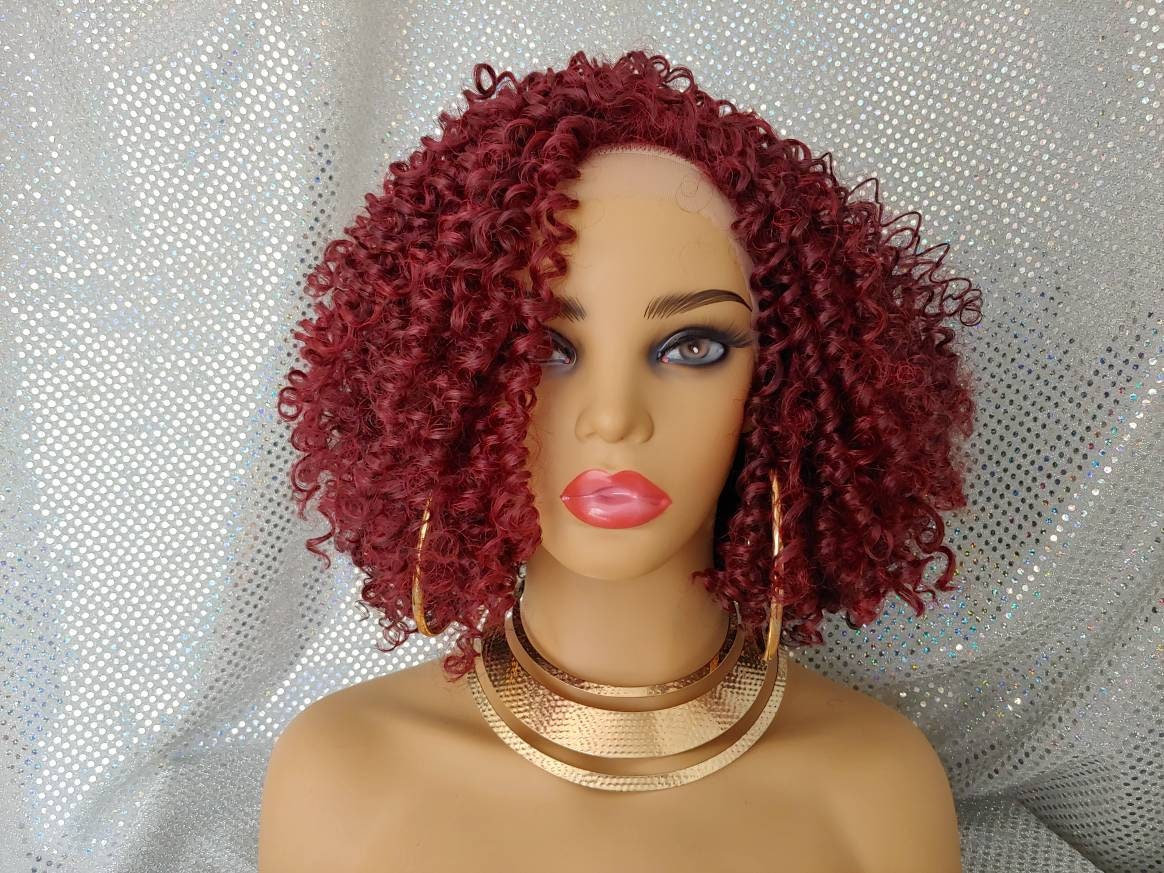 Burgundy Curly wig with black highlights Wigs for black | Etsy