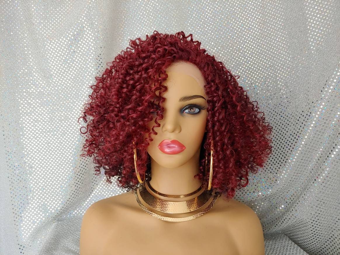 Burgundy Curly wig with black highlights Wigs for black | Etsy