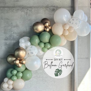 Wild One, Safari, Jungle Premium 2-4m DIY Balloons Arch (Garland) Kit | Eucalyptus Green | Natural Sand | Chrome Gold | Pearl White