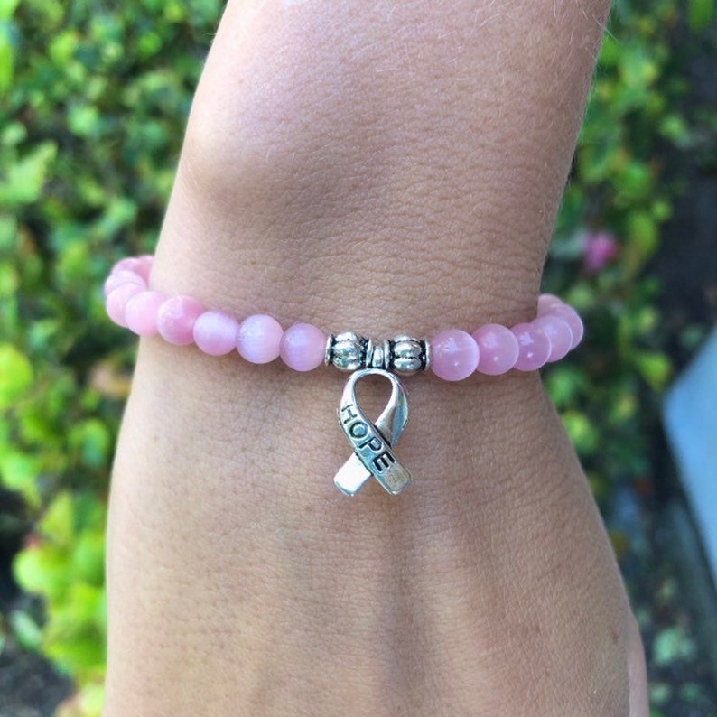 Breast Cancer Bracelet Breast Cancer Bead Bracelet Etsy