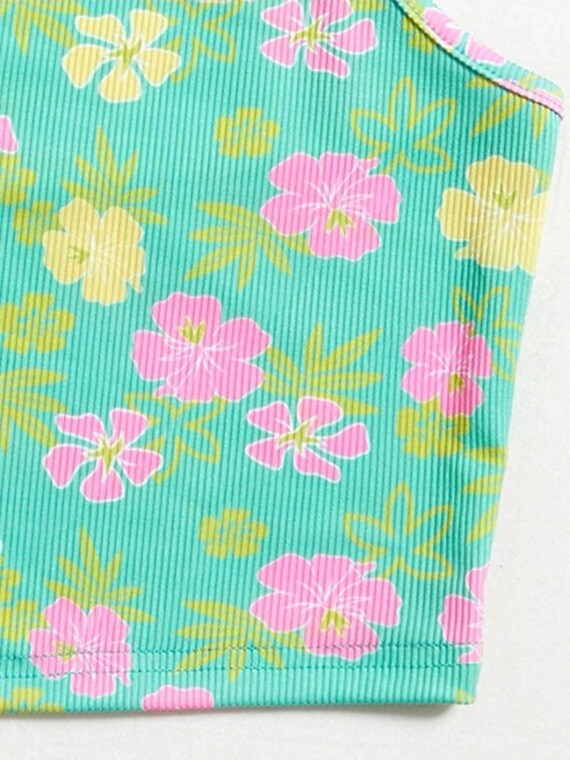 Floral Print Backless Rib Knit Halter 