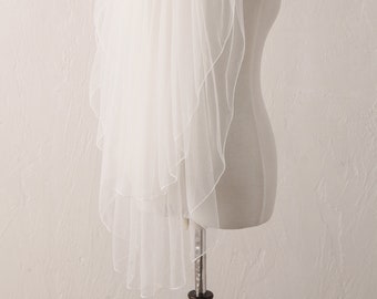 2 Tier Shoulder Length Wedding Veil,Soft Pencil Edge Veil,Two Tier Fingertip Length Veil with Blusher,Scallop Edge Veil,soft tulle veil