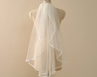 Simple Ribbon Edge Wedding Veil, Soft Tulle, 36 inches