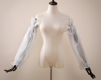 Wedding sleeves detachable,sleeves for wedding dress,removable dress sleeves,Scattered pearl sleeves,Soft Organza Sleeves,bridal sleeves