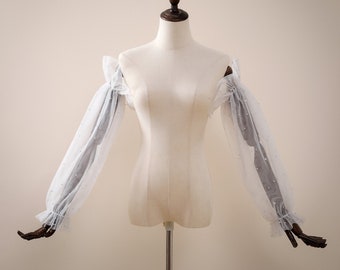Detachable Tulle Bridal Sleeves: Scattered Pearl Wedding Dress Sleeves