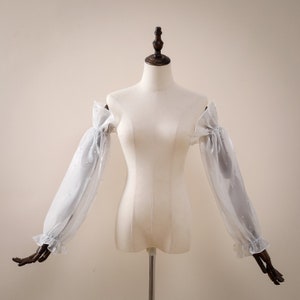 Mangas de boda desmontables, mangas para vestido de novia, mangas de vestido desmontables, mangas de perlas dispersas, mangas de organza suave, mangas de novia