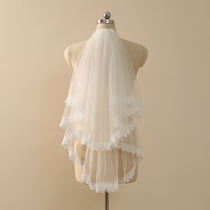 Voile court, voile de mariage court deux couches voile de mariage en dentelle ivoire voile de mariée voile de mariage blanc voile de mariage doux, longueur du bout des doigts, accessoire