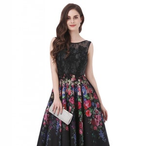 2019 New Prom Dress Black Floral Formal Dress Open Back Evening Dress Floor Length Party Dress Lace Bridesmaid Dress