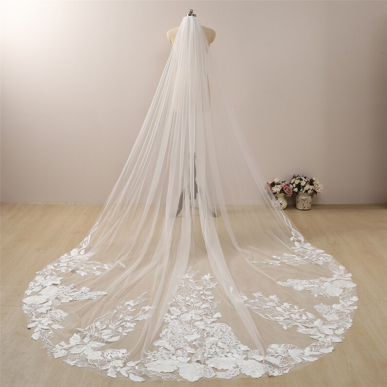 Marry Bridal US Veil Lace Applique Veil Flowery Wedding Veil Etsy