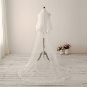 Ivory Lace Wedding Veil Cathedral Wedding Veil Chapel Wedding Veil Ivory Bridal Veil White Wedding Veil Soft Wedding Veil Two Layer Veil