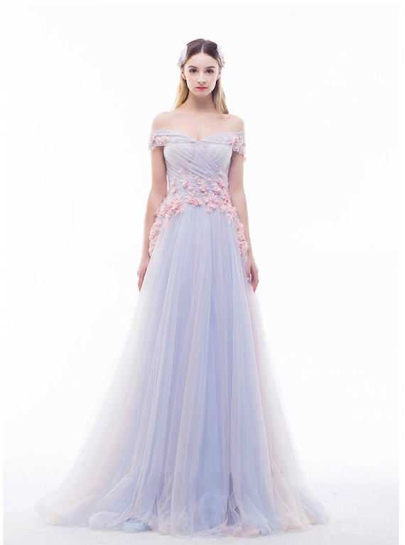 lavender floral prom dress