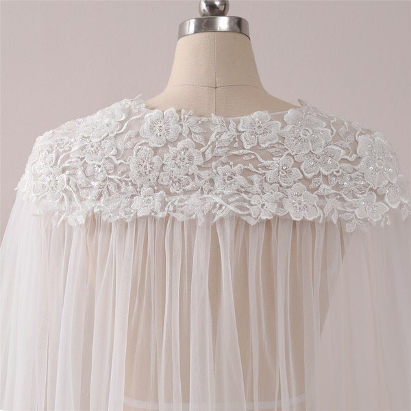 2020 Wedding Cape Veil Celestial Beaded Lace Veil Tulle Cape Bridal Cover Up Vintage Cathedral Veil Off Shoulder Wedding Cape Long Capelet