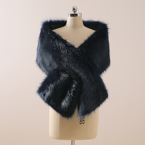 Faux Fur Shawl Plus Faux Fur Stole Navy Blue Fur Cape Bridal Wrap Faux Fur Wrap Plus Size Wedding Shrug Navy Wedding Fur Wrap Fur Shrug