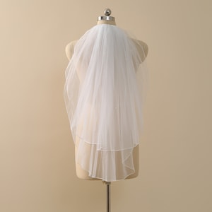 Pearl Wedding Veil,two tier Fingertip Veil,Scattered Pearl Wedding Veil, Fingertip Veil Soft,blusher Bridal Veil,pencil Cut 2 Layer Veil
