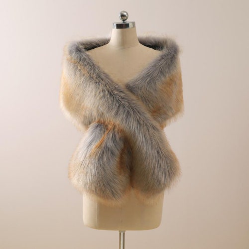 light blue fur shawl