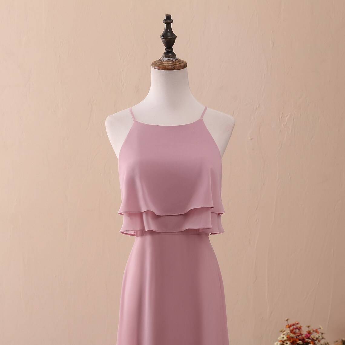 Bridesmaid Dress Blush Pink Chiffon Evening Dress with Ruffle Etsy