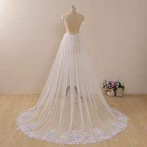 pink&blue flower lace Detachable Train for Wedding,Floral Lace Detachable Skirt,Detachable floral lace train,Bridal Wedding Overskirt