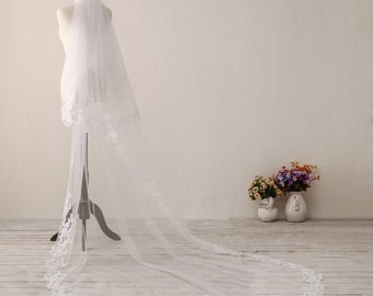 Ivory Two-Tier Walking Length Veil with Lace Appliques STYLE# VW370144 ivory-2-tier-long-cathedral-  main image 2