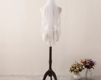 Ivory Lace Wedding Veil Short Two Layers Lace Wedding Veil Ivory Bridal Veil White Wedding Veil Soft Wedding Veil