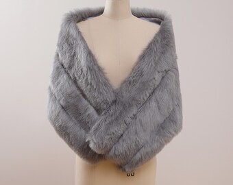Chal de novia de piel sintética gris: Bolero de boda con bolsillo