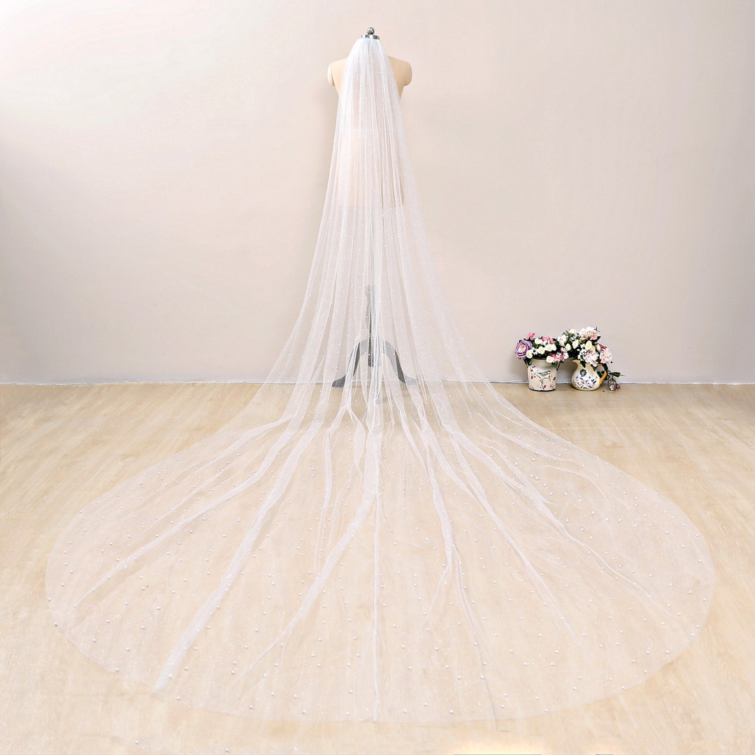 Pearl Cathedral Wedding Veil, Sparkle Glitter Tulle  display picture 1