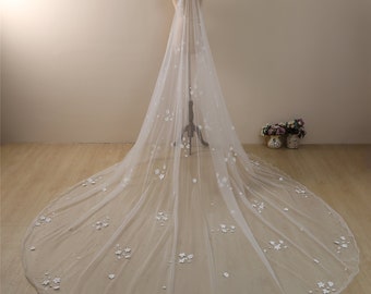 Cathedral Veil,Chapel/Floor Veil wedding,Bridal veil Cathedral,wedding veil with comb,3 D floral veil with rhinestones and pearls,long veil